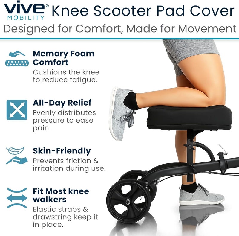 Vive Mobility Knee Scooter Pad Cover - Accessories Cushion Cover for Comfort (Memory Foam) - for Broken Leg Crutch Cart Roller, Injuries, Surgery, Broken Foot, Ankle Injury, Replacement, Universal - Image 2